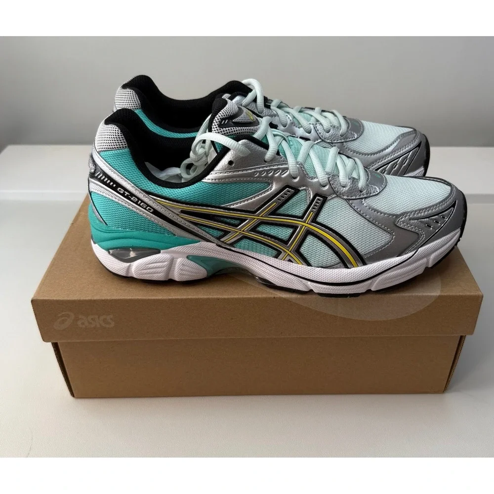 ASICS GT 2160 Pale Mint Golden Yellow Running Sneakers Mens 9.5 Womens 11 New - Picture 1 of 9